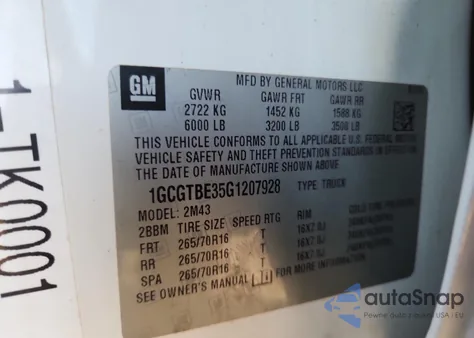 2016 Chevrolet Colorado z USA, uszkodzony, nr VIN 1GCGTBE35G1207928